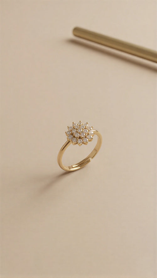 Artisan Hand-Beaded Statement Ring – Intricate Floral Weave with Radiant Faceted Center Stone