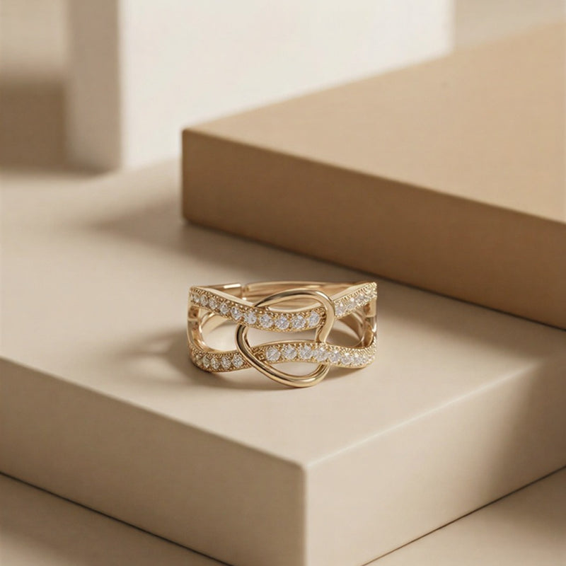 Luxe Beaded Halo Ring – Shimmering Crystal Band with Large Multi-Faceted Gemstone