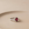 The Ruby-Lustre Sovereign Anthology: An Imperial Pear-Cut Crimson Statement Ring Featuring Prismatic Pavé Contours, Available in Lustrous Gold & Sterling Silver Finishes