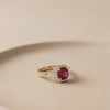 The Ruby-Lustre Sovereign Anthology: An Imperial Pear-Cut Crimson Statement Ring Featuring Prismatic Pavé Contours, Available in Lustrous Gold & Sterling Silver Finishes