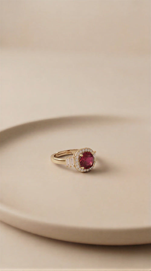 The Ruby-Lustre Sovereign Anthology: An Imperial Pear-Cut Crimson Statement Ring Featuring Prismatic Pavé Contours, Available in Lustrous Gold & Sterling Silver Finishes