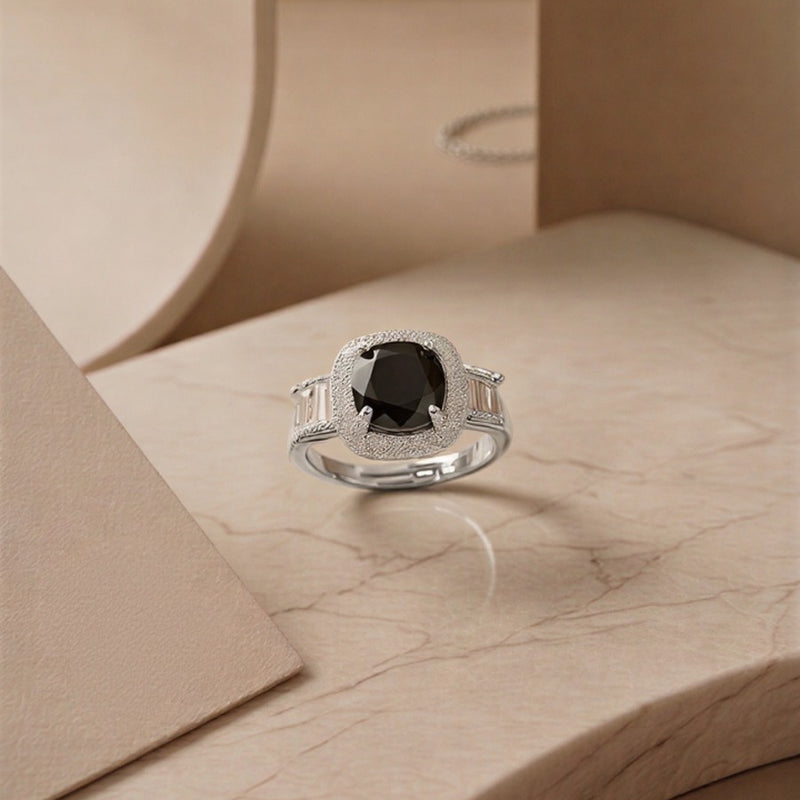 n Imperial Pear-Cut Onyx-Tone Statement Ring Featuring Prismatic Pavé Contours, Available in Lustrous Gold & Sterling Silver Finishes