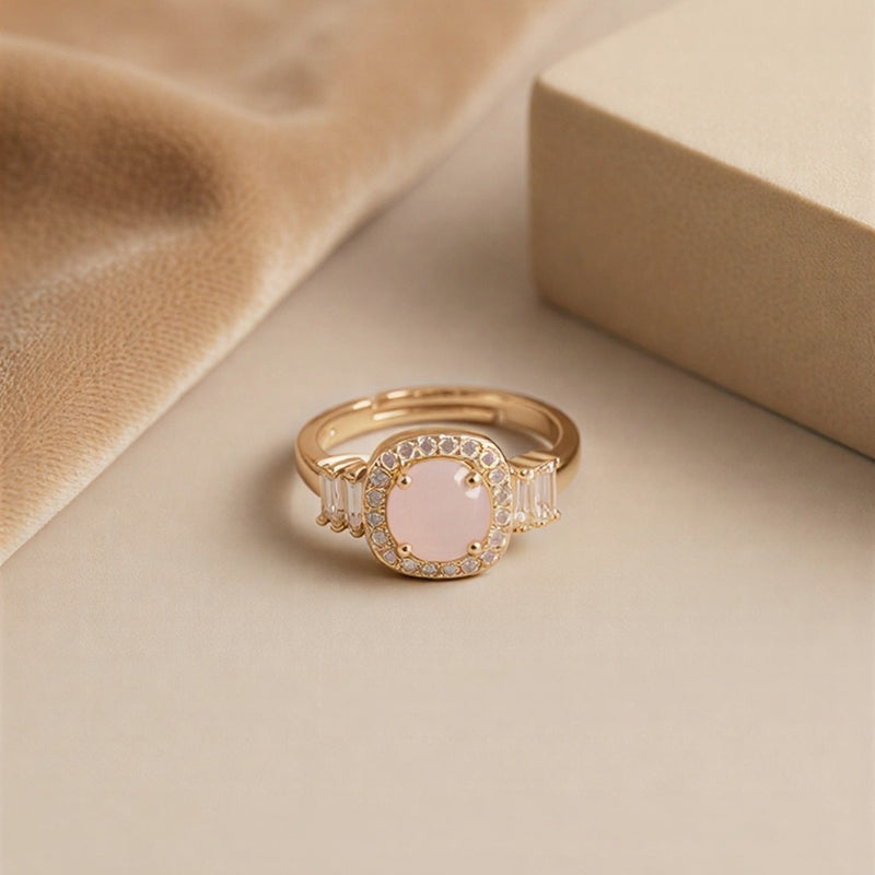 High-Concept Dual-Tone Statement Ring Showcasing an Ethereal Pink-Tinted Teardrop with Architectural Crystalline Architecture.