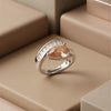 An Imperial Pear-Cut Peach Zircon Statement Ring Featuring Prismatic Baguette Contours, Available in Lustrous Gold & Sterling Silver Finishes