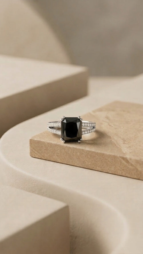 The Dual-Lustre Obsidian: Silver & Gold Polish Black Stone Band