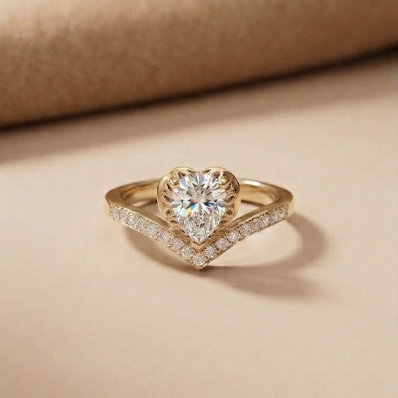 The Imperial Heart: Minimalist V-Shaped Diamond-Lustre Ring