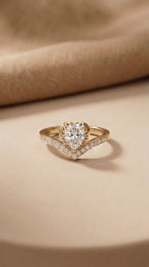 The Imperial Heart: Minimalist V-Shaped Diamond-Lustre Ring