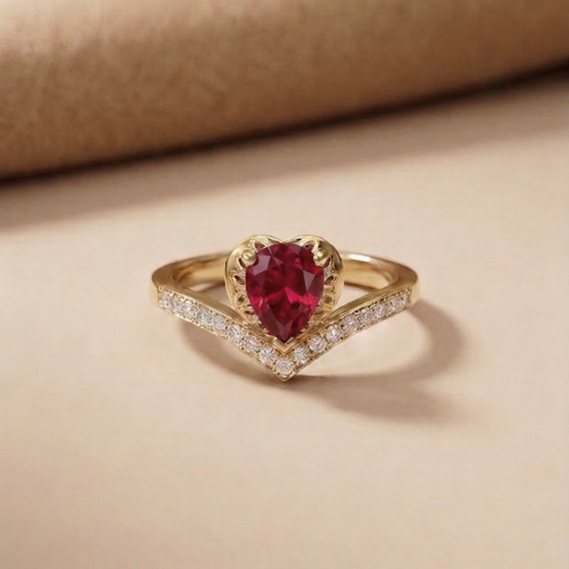 Argent Crimson: Silver and gold Polish Ruby Heart Band Ring
