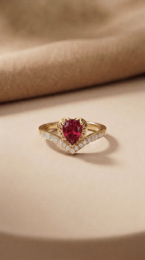 Argent Crimson: Silver and gold Polish Ruby Heart Band Ring