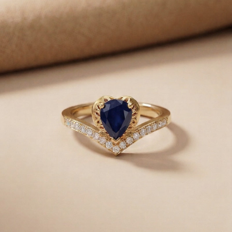 The Azure Heart: Silver-Polish Sapphire Blue Ring
