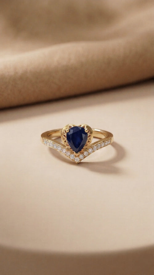The Azure Heart: Silver-Polish Sapphire Blue Ring