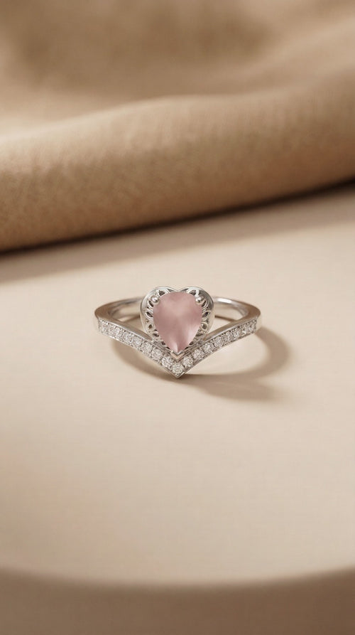 Blush Radiance: Pastel-Pink Heart Pavé Band Ring