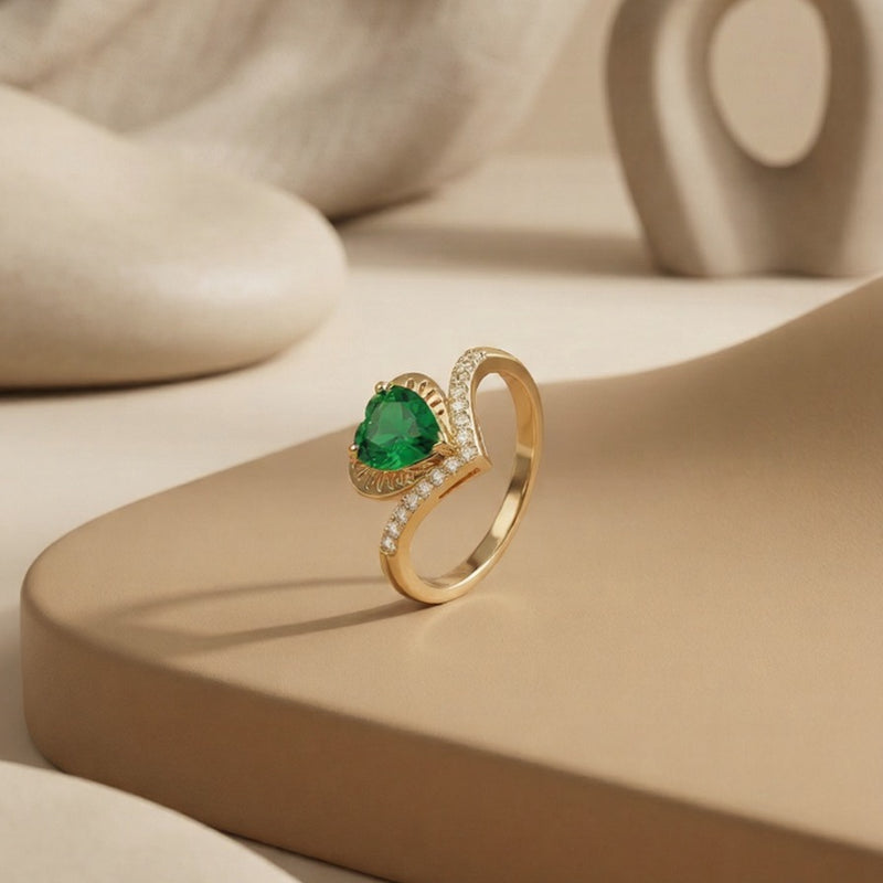 Jade-Lustre Anthology: Silver and golden Polish Swirl-Shank Heart Ring