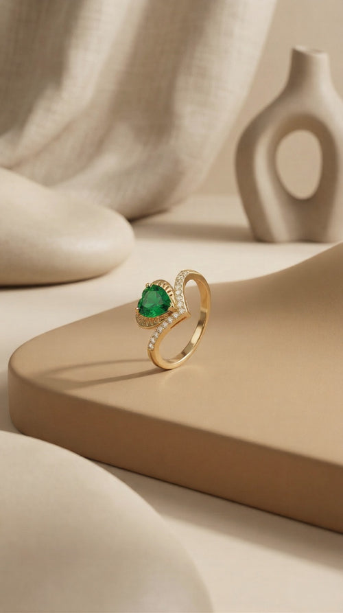 Jade-Lustre Anthology: Silver and golden Polish Swirl-Shank Heart Ring