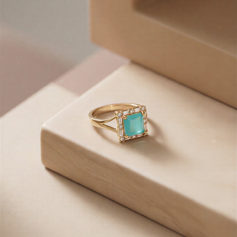The Aquamarine Eminence: Bimetallic Glaucous Statement Ring