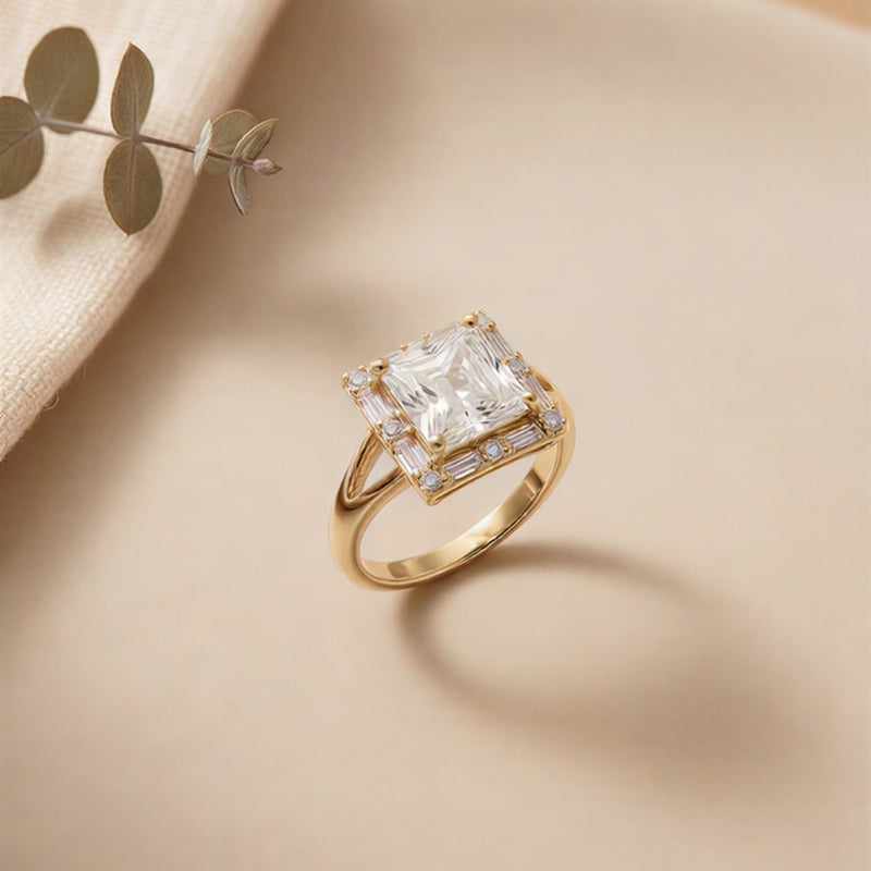 Imperial Crystal Solitaire: Gold & Silver Polish Radiant White Ring