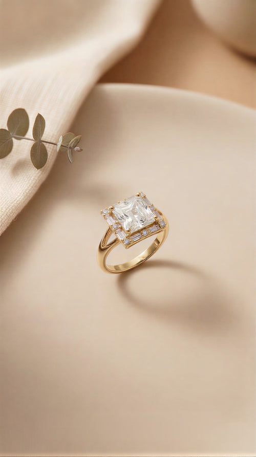 Imperial Crystal Solitaire: Gold & Silver Polish Radiant White Ring