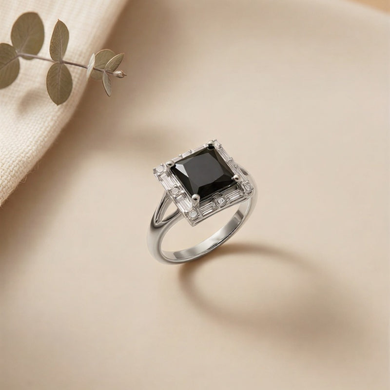 The Onyx Sovereign: Dual-Finish Pear-Cut Noir Statement Ring
