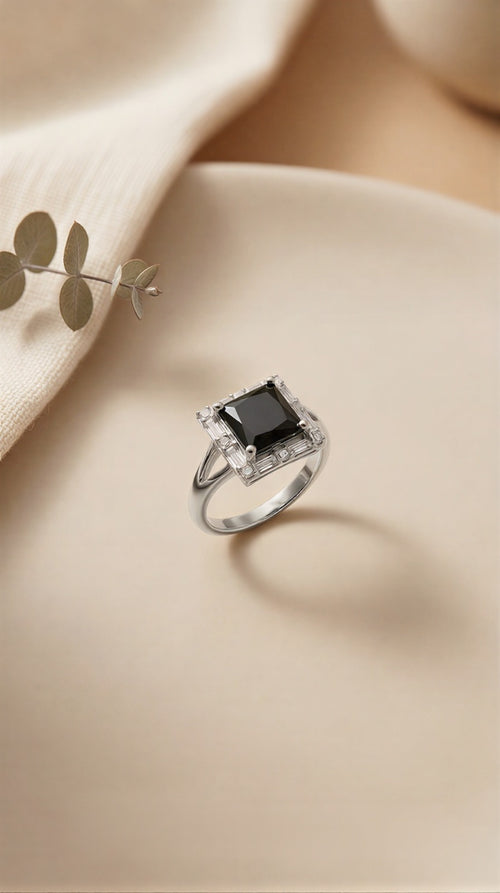 The Onyx Sovereign: Dual-Finish Pear-Cut Noir Statement Ring