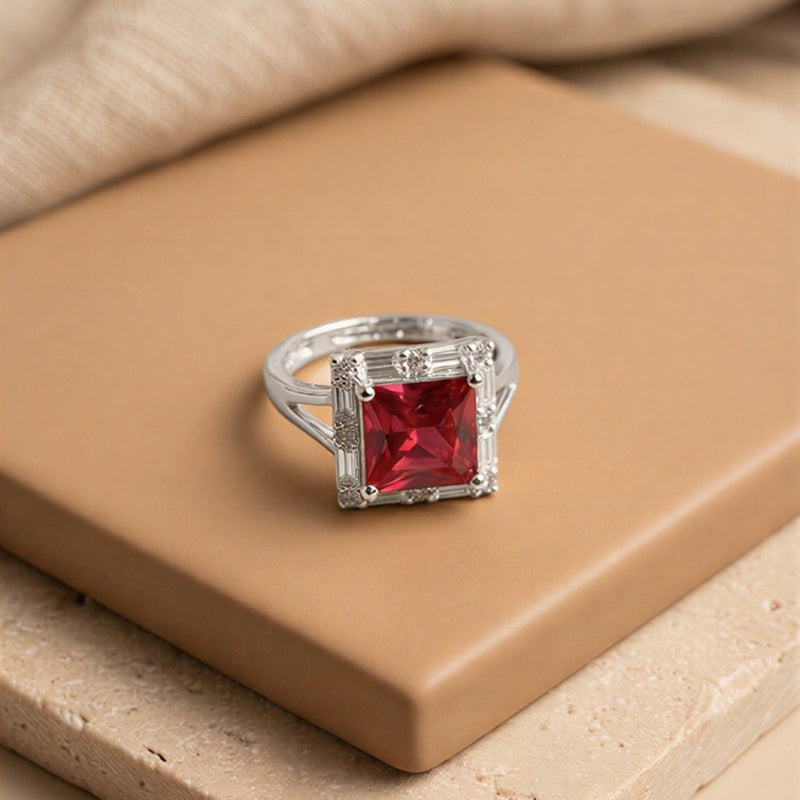 Imperial Rubicund Solitaire: Dual-Lustre Radiant Scarlet Masterpiece