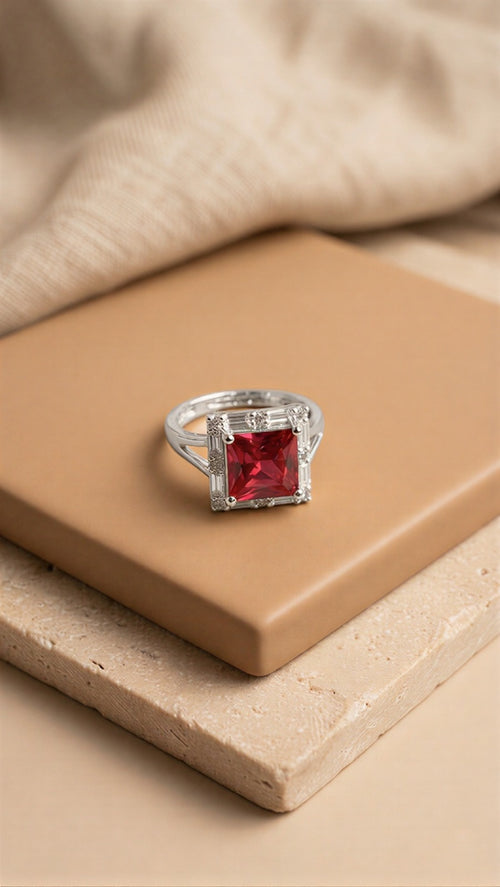 Imperial Rubicund Solitaire: Dual-Lustre Radiant Scarlet Masterpiece