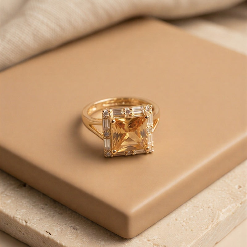 The Peachy Zenith: Versatile Metallic-Tone Prismatic Gemstone Ring