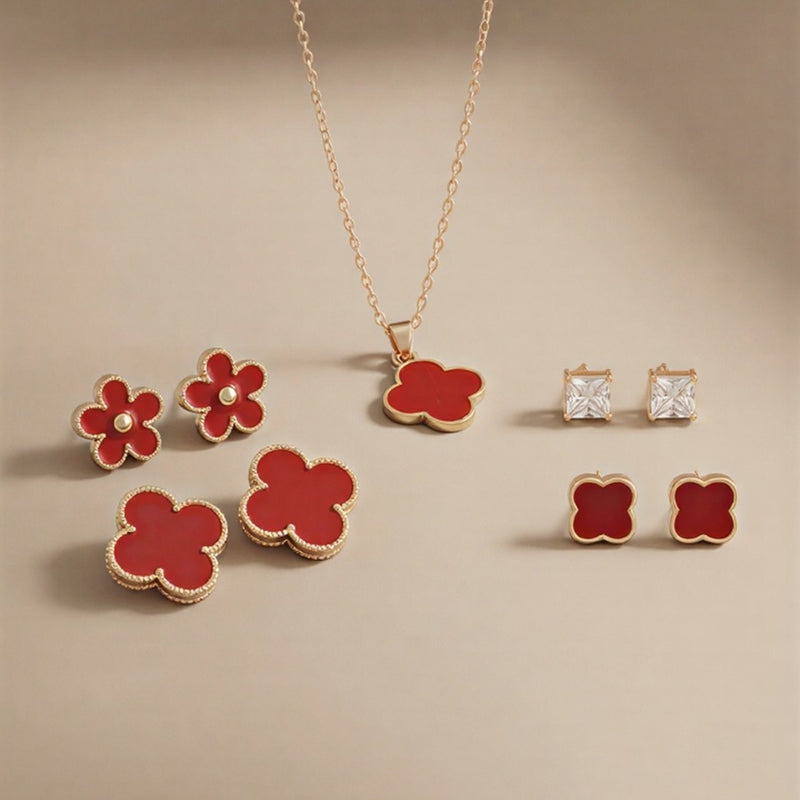 The Scarlet Opulence: Bimetallic Rubicund Earring & Pendant Combo