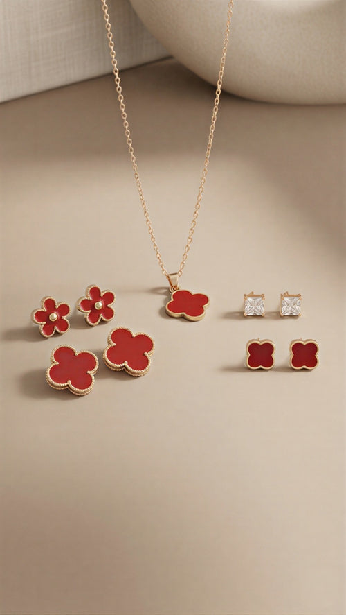 The Scarlet Opulence: Bimetallic Rubicund Earring & Pendant Combo