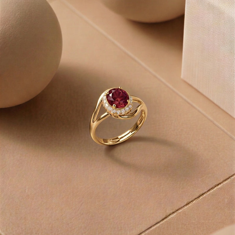 ''The Scarlet Swirl: Argent-Polish Ruby Halo Ring