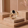 Celestial Noir: Gold and silver-Polish Swirl-Shank Statement Ring