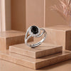 Celestial Noir: Gold and silver-Polish Swirl-Shank Statement Ring