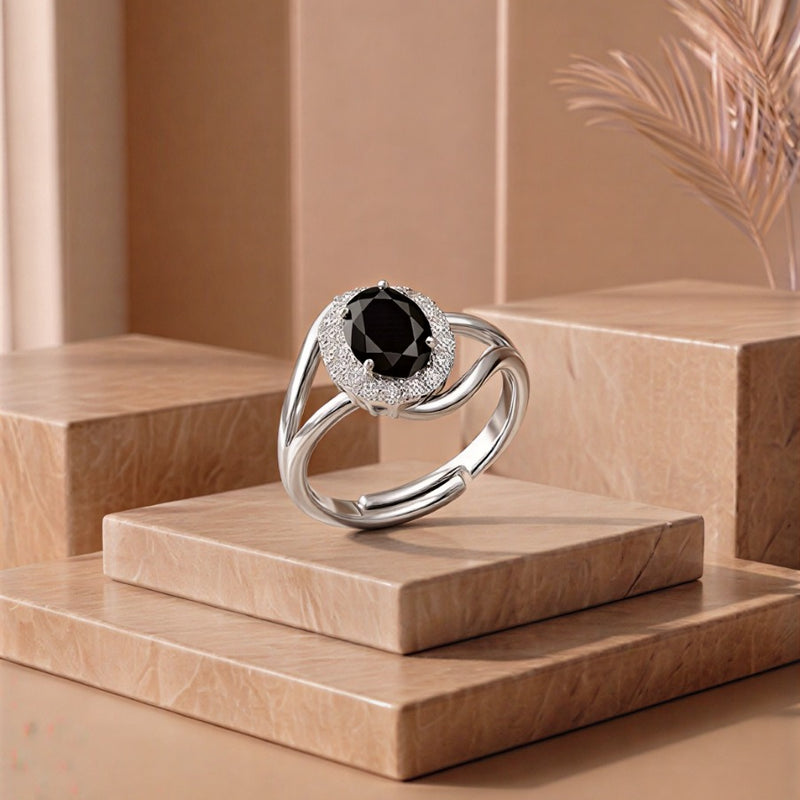 Celestial Noir: Gold and silver-Polish Swirl-Shank Statement Ring