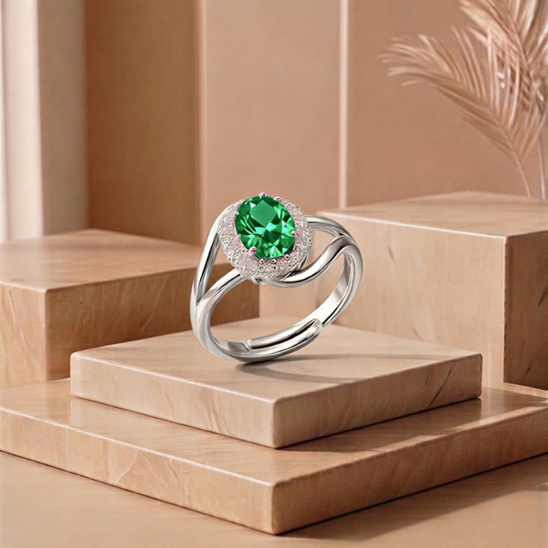 The Verdant Bloom: Gilded Swirl-Shank Emerald Ring