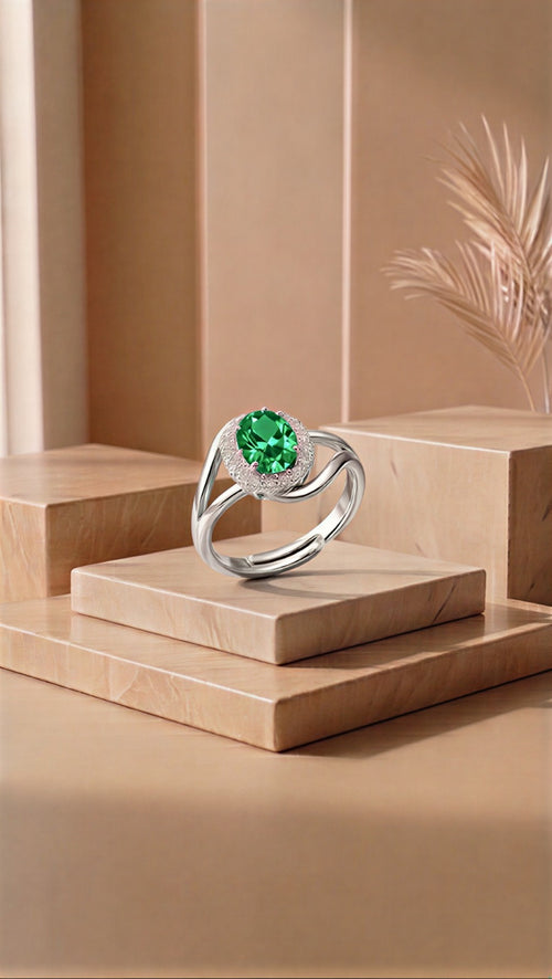 The Verdant Bloom: Gilded Swirl-Shank Emerald Ring