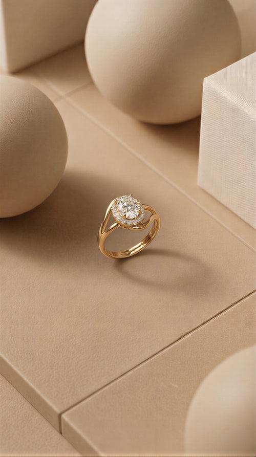 The Argent Glace: Silver and golden-Polish Radiant Halo Ring