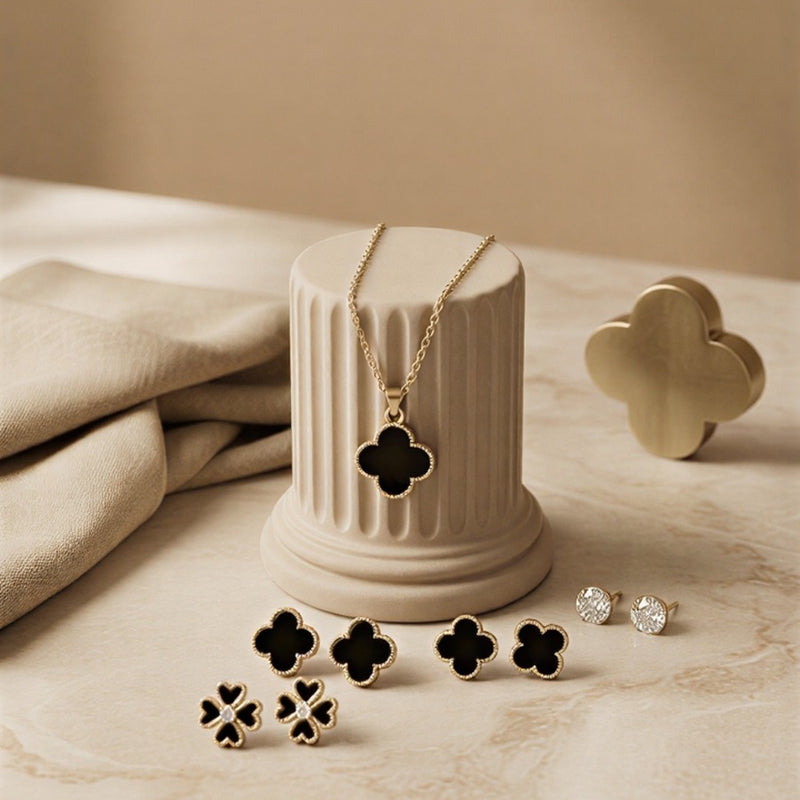 The Crimson Eminence: Bimetallic Rubicund Earring & Necklace Combo