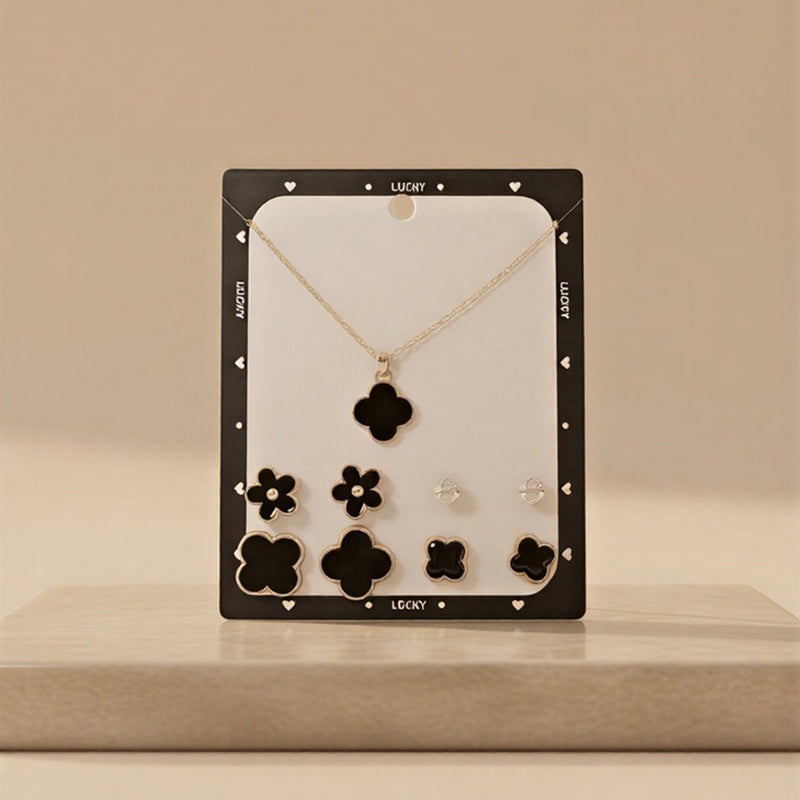 The Imperial Clover Suite: Bimetallic Enamel Pendant & Stud Earring Combo