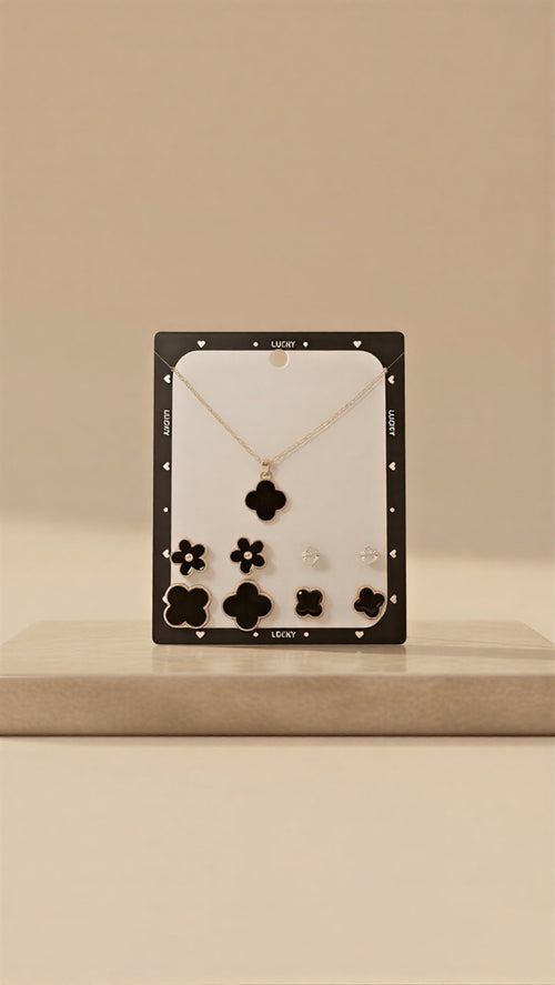 The Imperial Clover Suite: Bimetallic Enamel Pendant & Stud Earring Combo