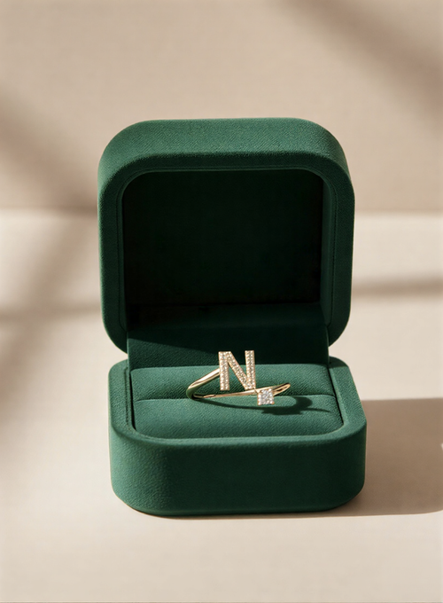 Signature Initial 'N' Crystal Suite – Bespoke Gold-Tone Adjustable Ring