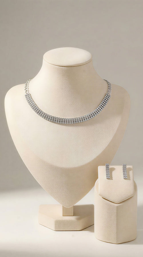 Glamour Triple-Layer Crystal Choker Set – Available in Gold & Silver Tone