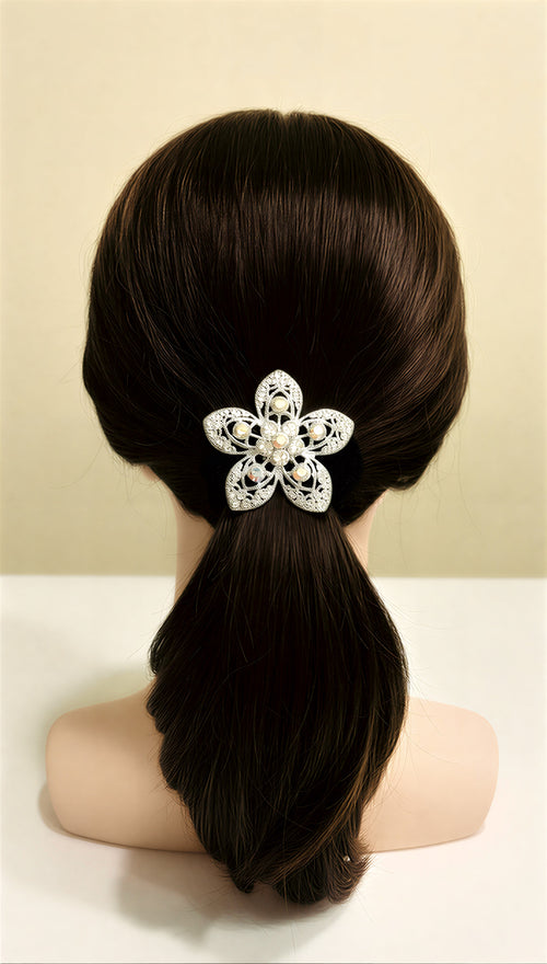 Premium Floral Crystal Pony Holder – Elegant Filigree Elastic Hair Tie