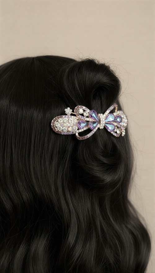 Vintage Filigree Flower Hair Clip – Elegant Floral Crystal Hair Accessory.