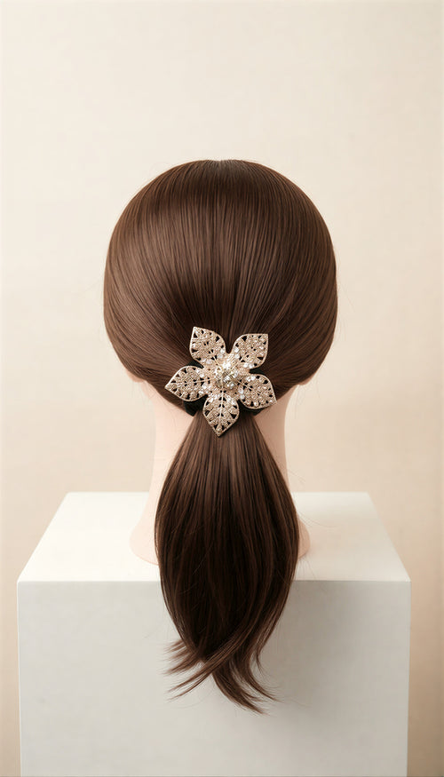 Luxury Floral Pony Holder | Crystal Filigree Elastic Hair Tie.