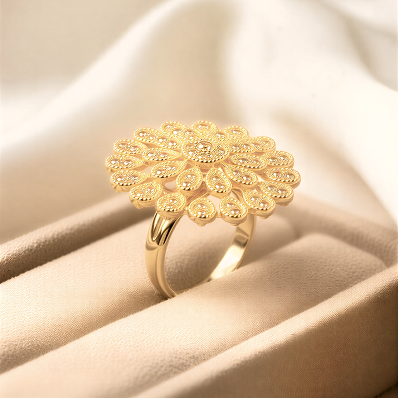 Luxury Floral Filigree Statement Ring – Adjustable Crystal Encrusted Flower Ring
