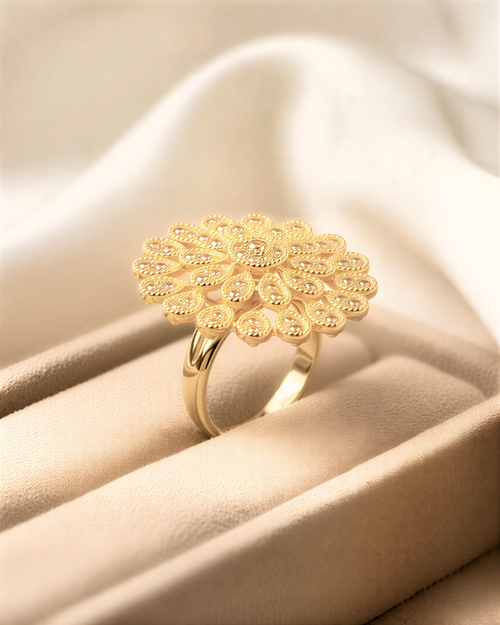 Luxury Floral Filigree Statement Ring – Adjustable Crystal Encrusted Flower Ring