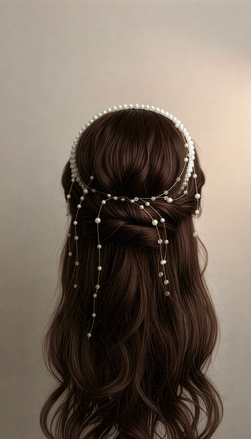 Ethereal Pearl & Crystal Cascading Halo – Elegant Multi-Strand Bridal Headpiece