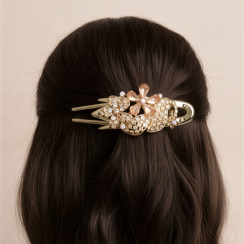 Luxury Filigree Floral Hair Clip – Shimmering Crystal Flower Barrette