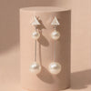 Elegant Triangle Pearl Double Drop Earrings – High-Shine Finish
