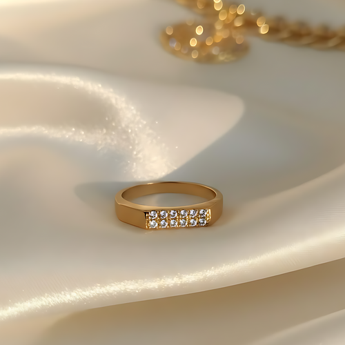 The Serene Double Row Pavé Signet Ring - Modern Gold Band | One Jewellery Store