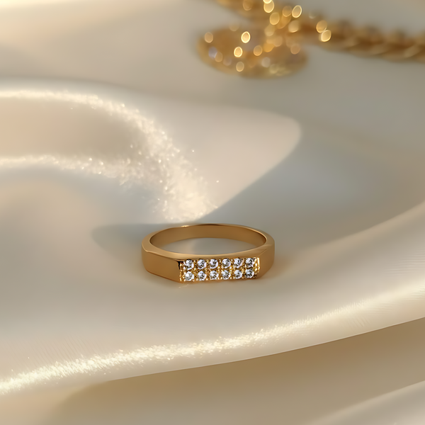 The Serene Double Row Pavé Signet Ring - Modern Gold Band | One Jewellery Store